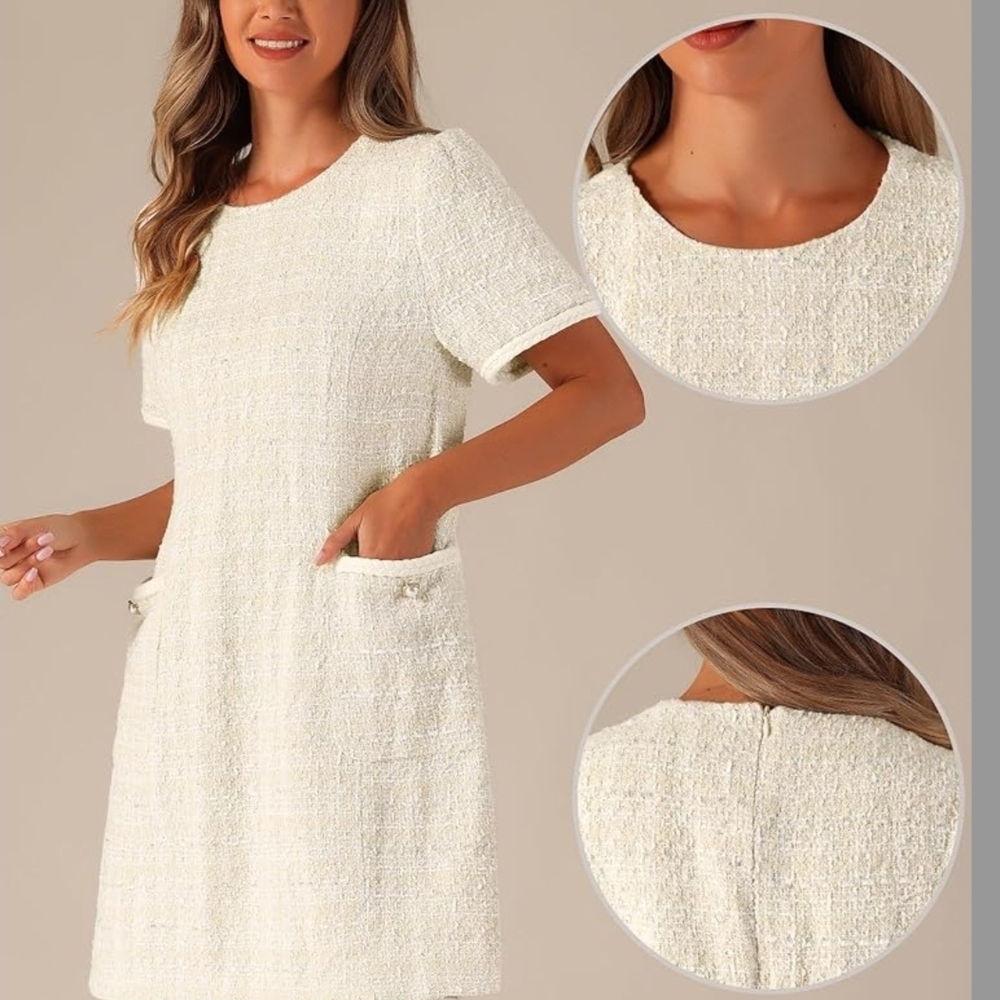 Allegra K Cream Tweed Mini Dress